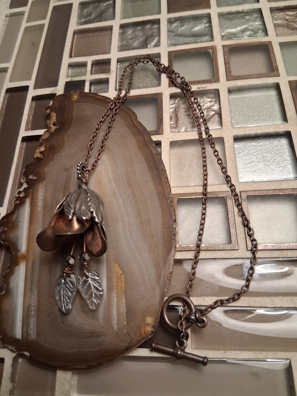 Copper & Silver Leaf Pendant Necklace - Women's Jewelry